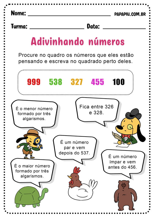 Atividade de matemática para terceiro ano com divisão, multiplicação soma e subtração