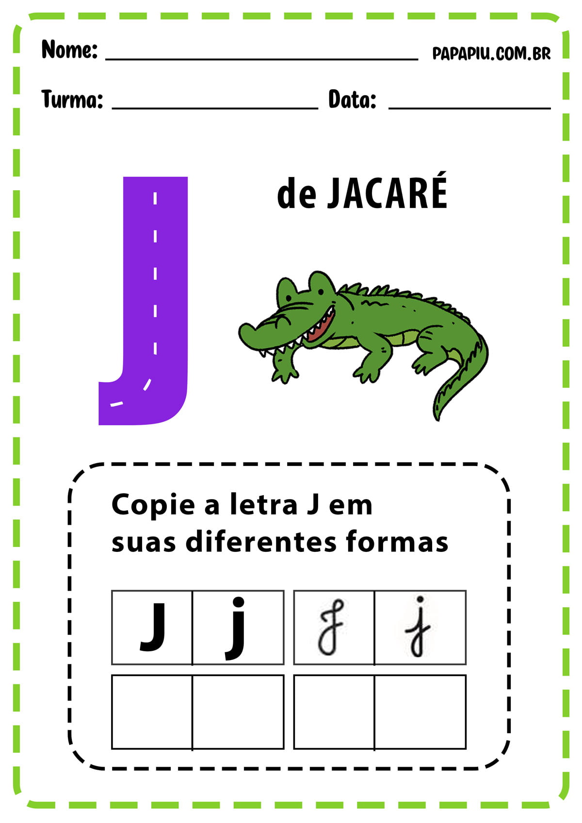 atividades de alfabetização com a letra J de jacaré