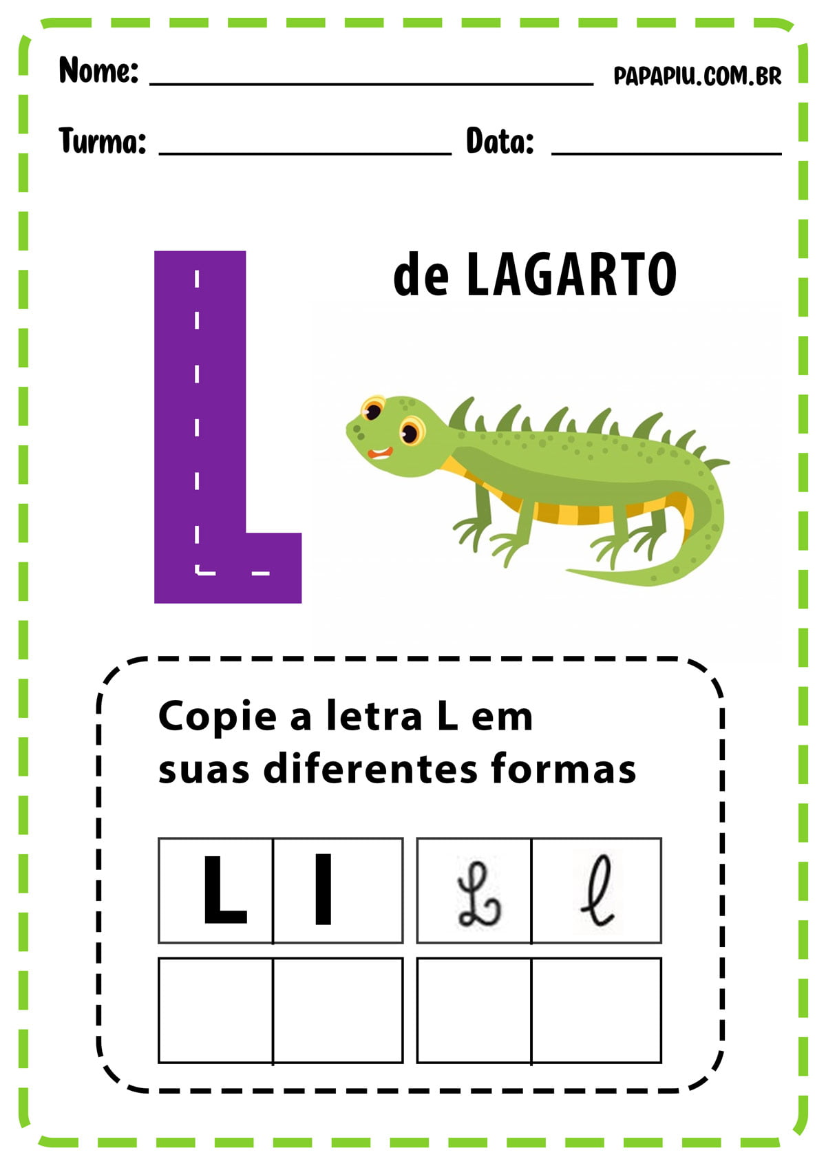 Atividades de alfabetização da letra L