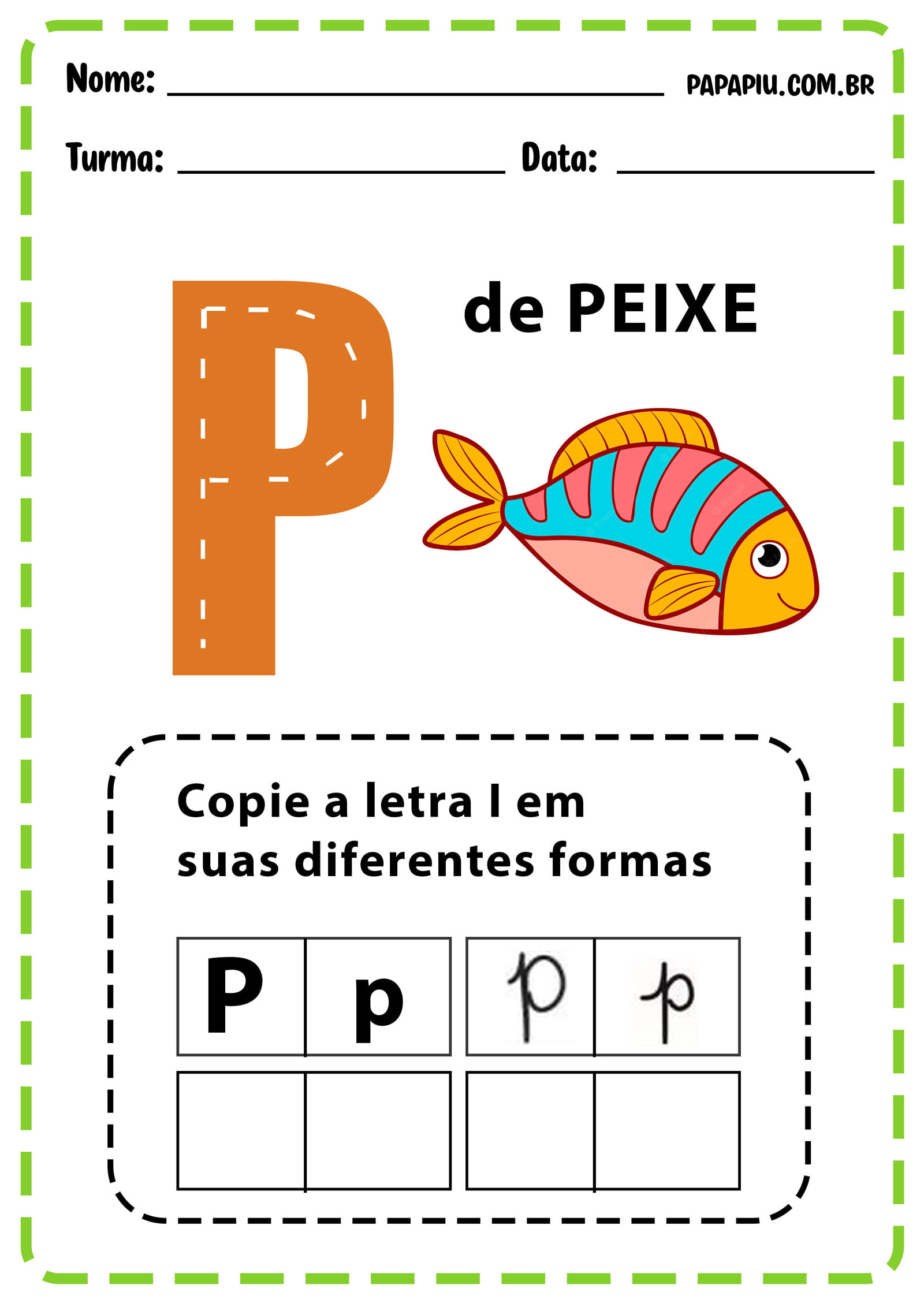 Atividade da letra P para educação infantil e primeiro ano