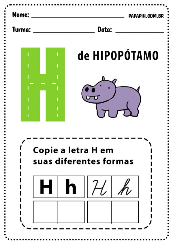 Atividades do alfabeto com a letra H