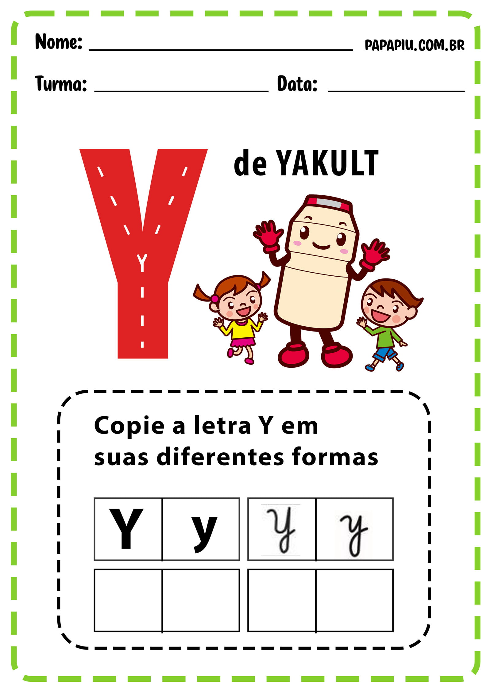 Atividades de alfabetização da letra Y