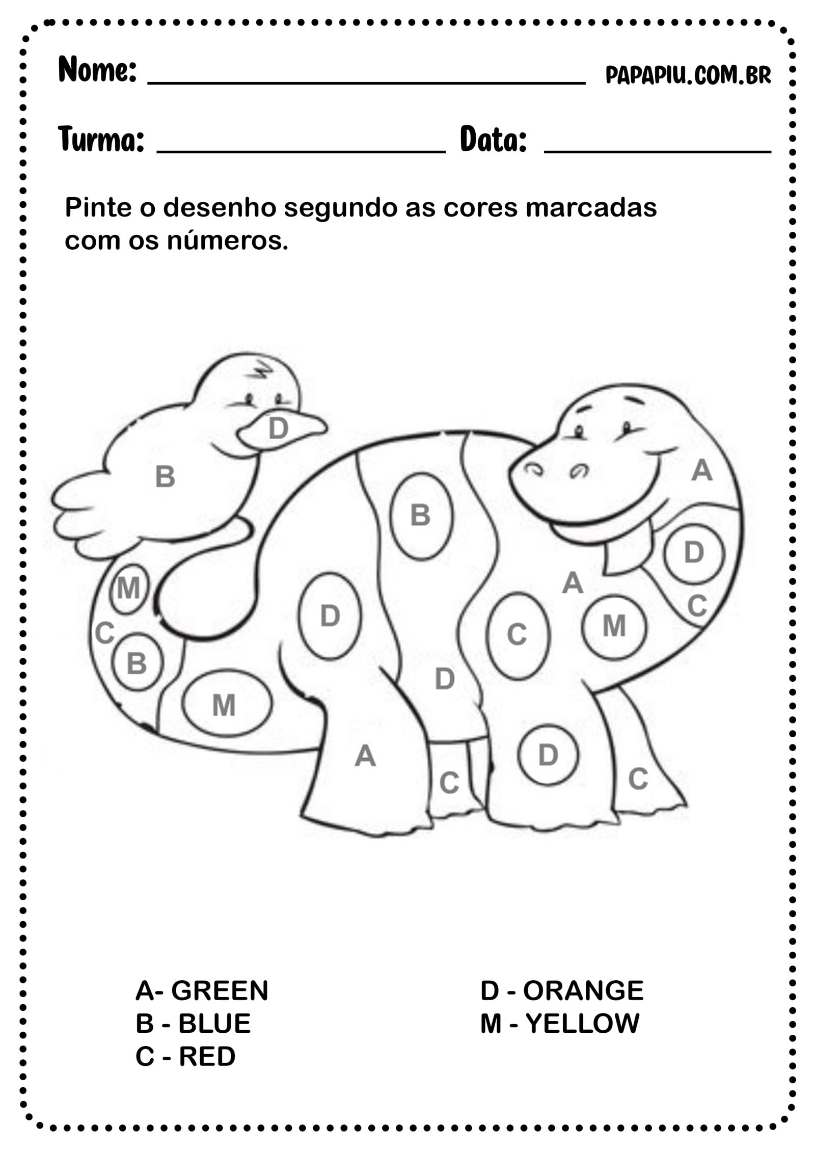 Atividades de inglês sobre cores para educação infantil e 1 ano